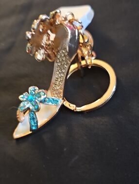 Gold-Tone Blue Floral High-Heel Keychain or  Bag Charm